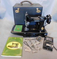 1934 Black Singer Featherweight 221 Sewing Machine (AD721874) with SCHOOL BELL BOBBIN WINDER
